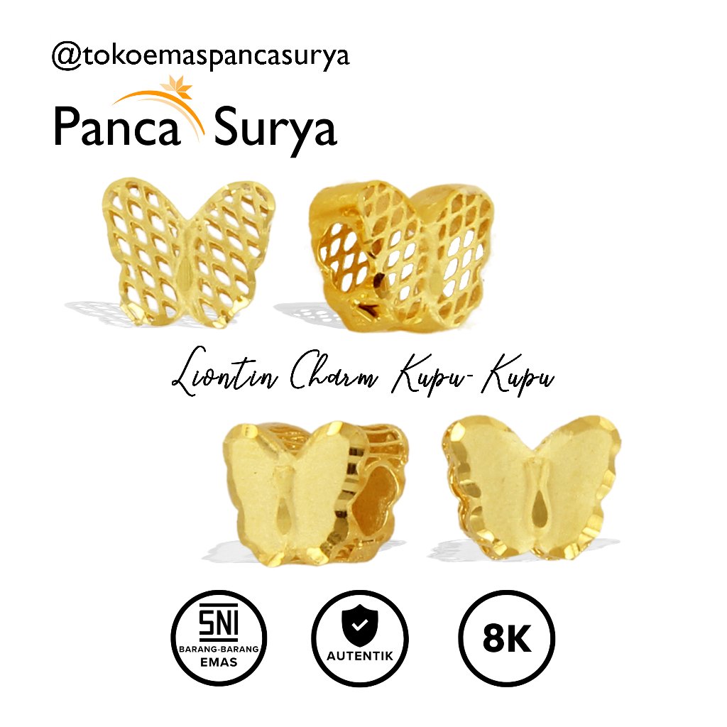 Liontin Charm Kupu-Kupu flat Krawang Yellow Gold Kadar Emas 8K ( tanpa gelang), MC0353 MC0354