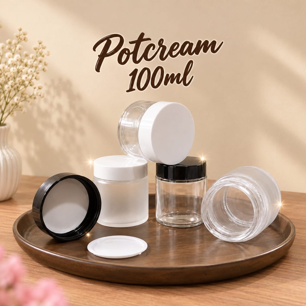 Botol Kosmetik 100gram Pot Cream Wadah Krim 100ml Cosmetic Jar Kaca Frosted Doff Dof Pot Lulur Body 