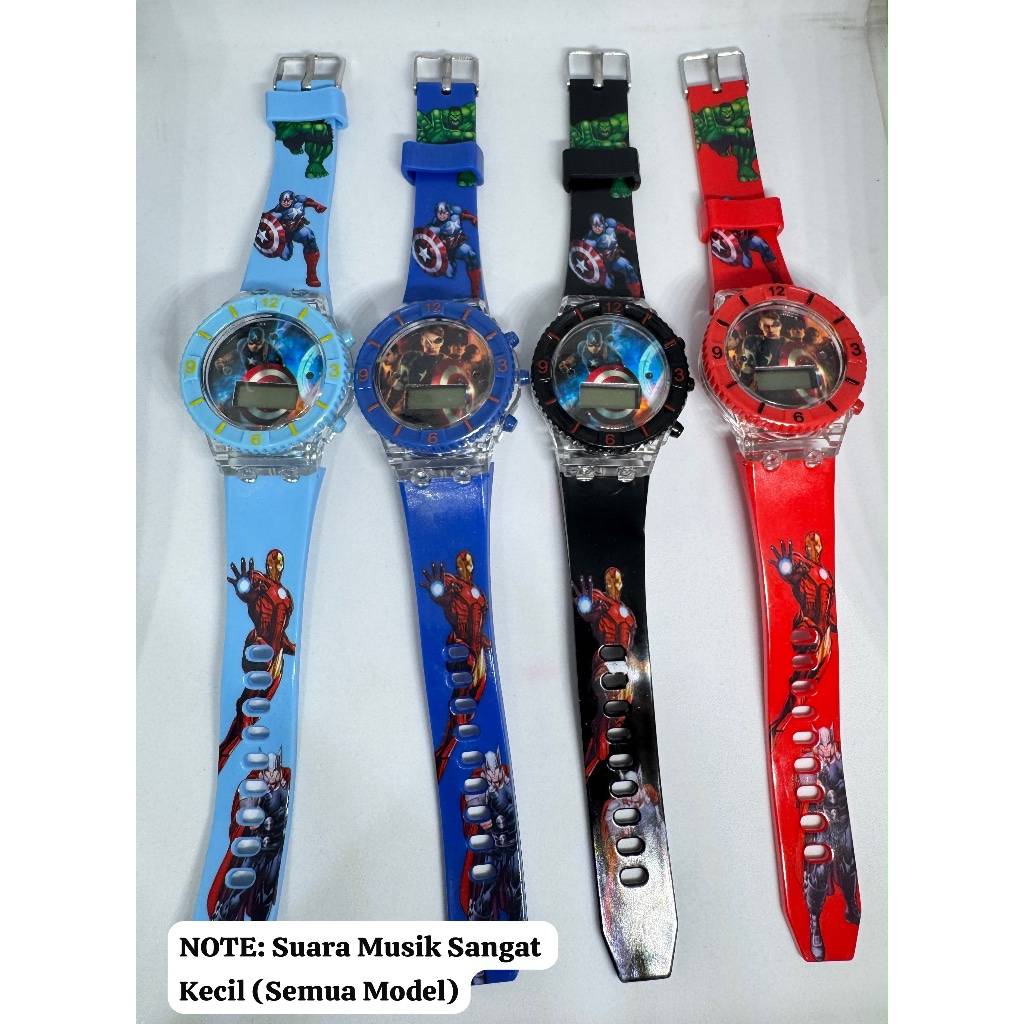 Jam Tangan Anak LED Lights Music Karakter Captain America Frozen Little Pony Barbie Cars Boboi Boy B