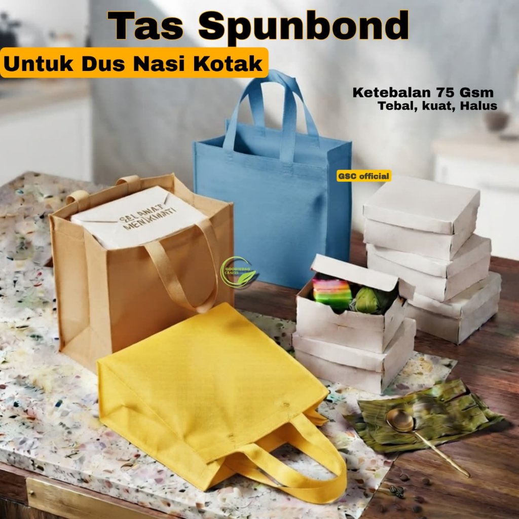 Tas Kain Spunbond GoodieBag Box Ukuran Dus Kue / Nasi Kotak 18x18 20x20 22x22 25x25 Untuk Kantong Be