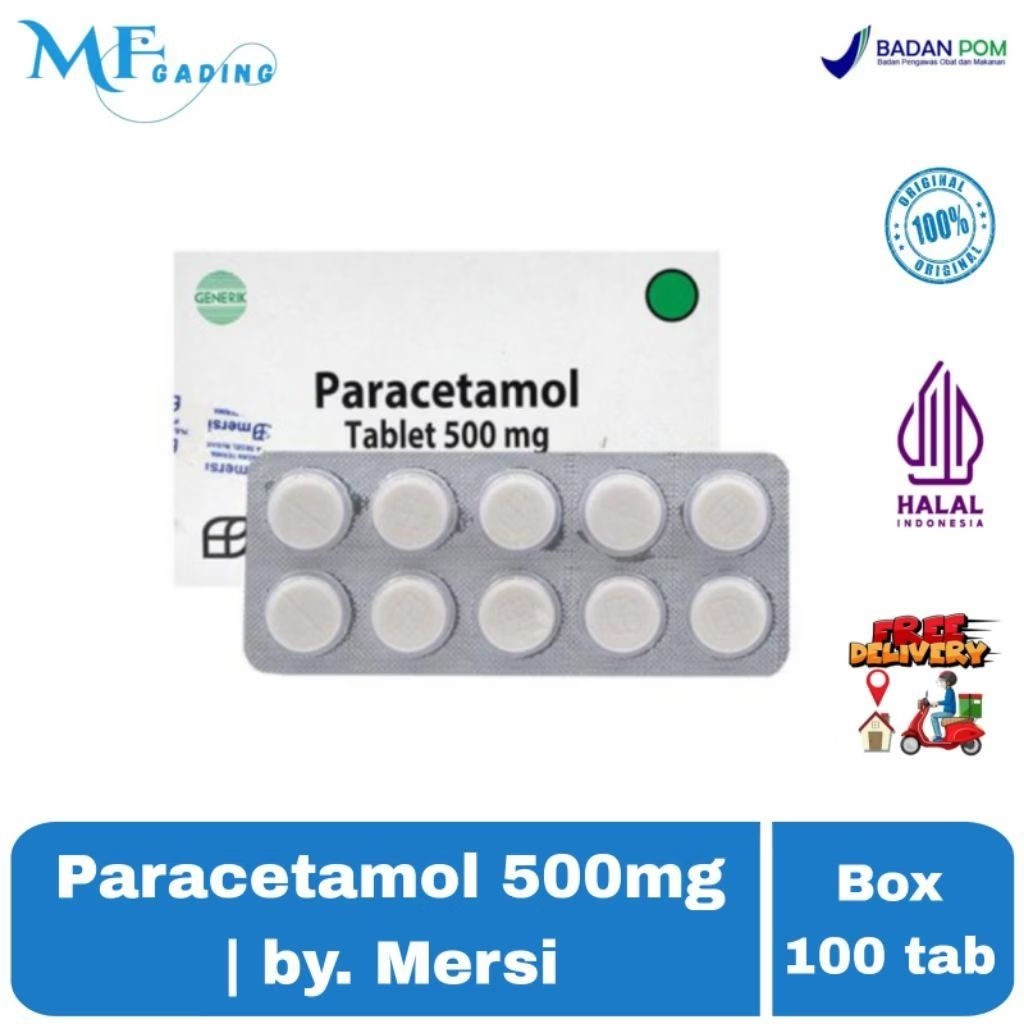 Paracetamol 500mg Mersi Box Isi @100 Tablet - Obat Pusing & Demam