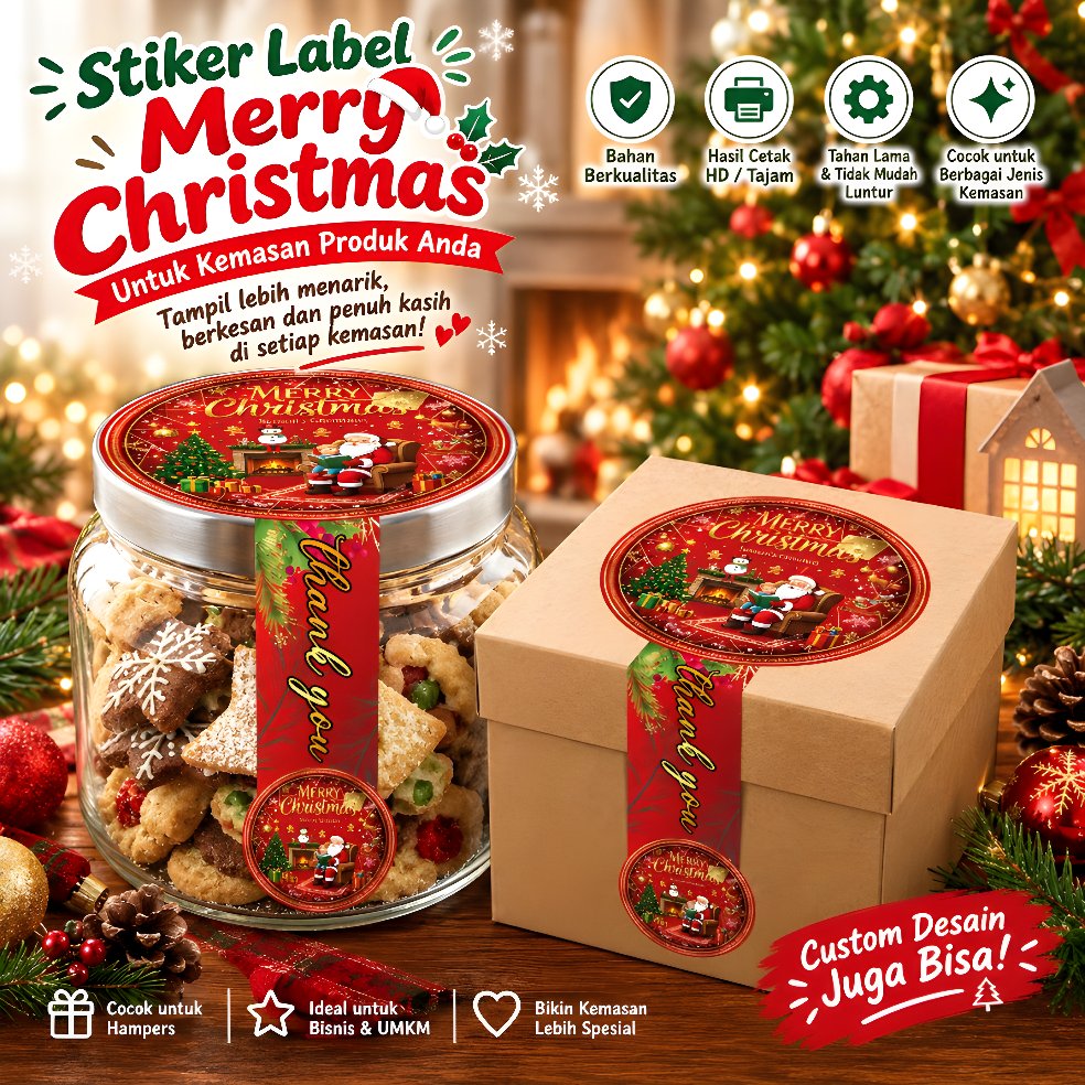 Stiker Label Segel Natal _ Stiker Merry Christmas _Stiker Label Toples Kue_Stiker Segel Natal Custom