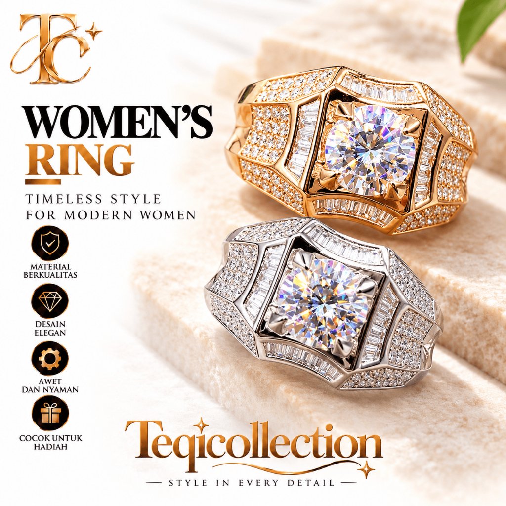 Cincin Pria Wanita  Berlian Berlian Putih Desain Geometris Elegan Perak Mewah