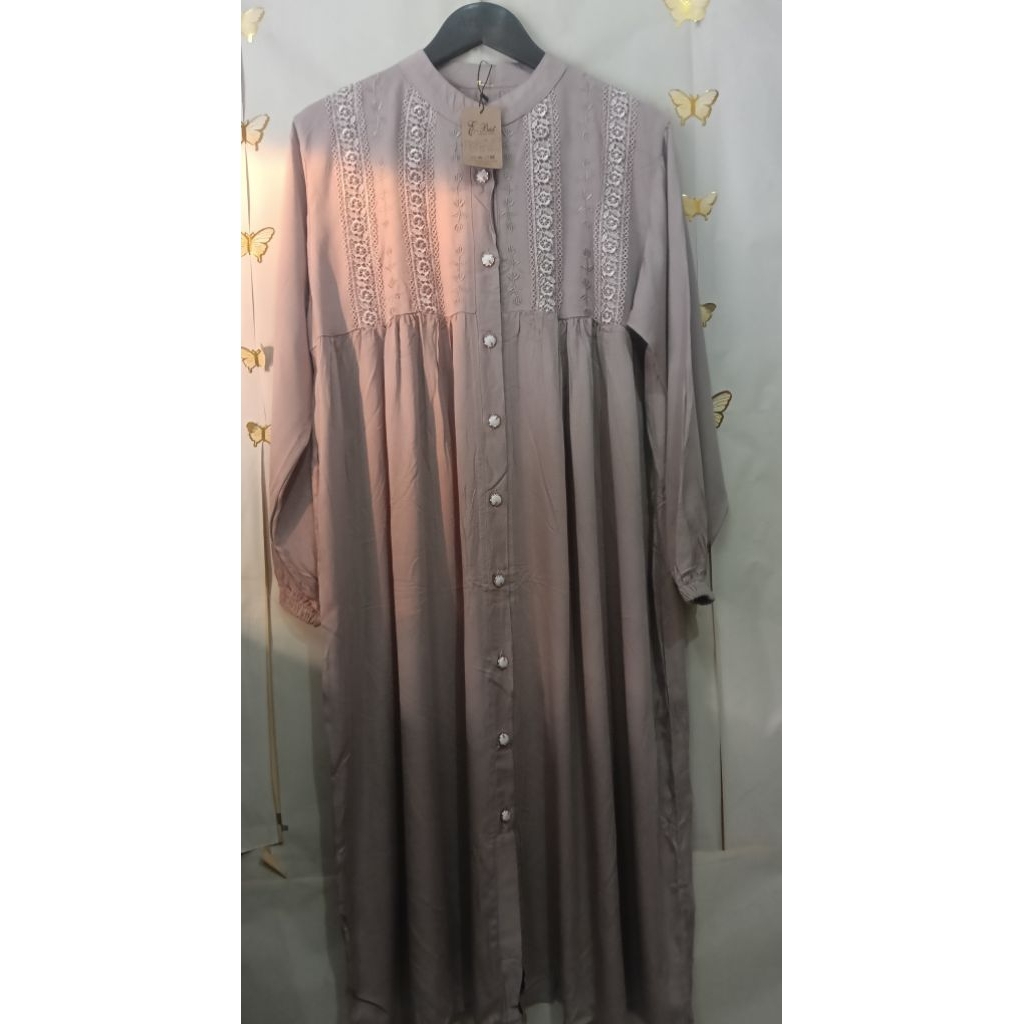(BARU) MIDI GAMIS RENDA WARNA COKLAT MUDA