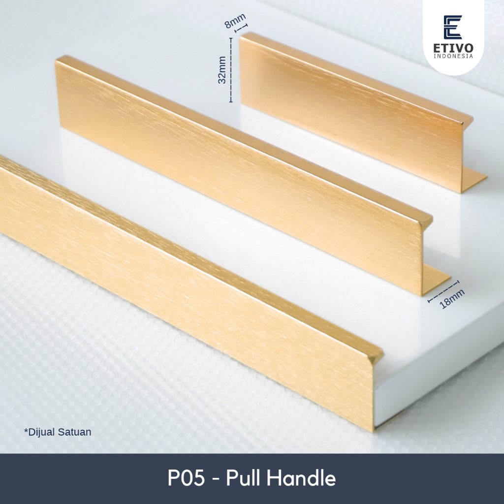 P02 Pull Bar Handle Tarikan Laci Modern Slim Panjang Minimalis Aluminium P05 Gold 96 / 128 / 160 /22