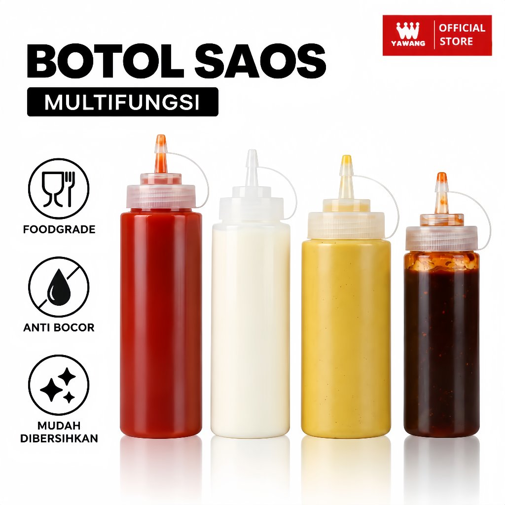 YAWANG Indonesia Botol Saus Kecap Squeeze Serbaguna Anti Bocor Ketchup Bottle Botol Saus Plastik May