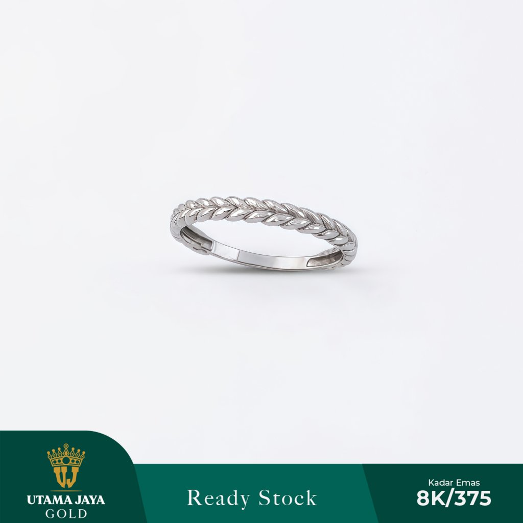Cincin Emas Putih Model Kepang Padi Wheat Motif 375/8K