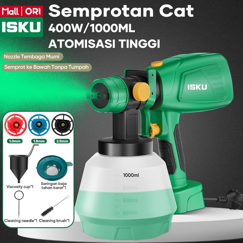 ISKU Spray gun elektrik 400W Alat Menyemprot Cat Mesin Semprot Cat Kapasitas 1000ml Paint Gun Paint 
