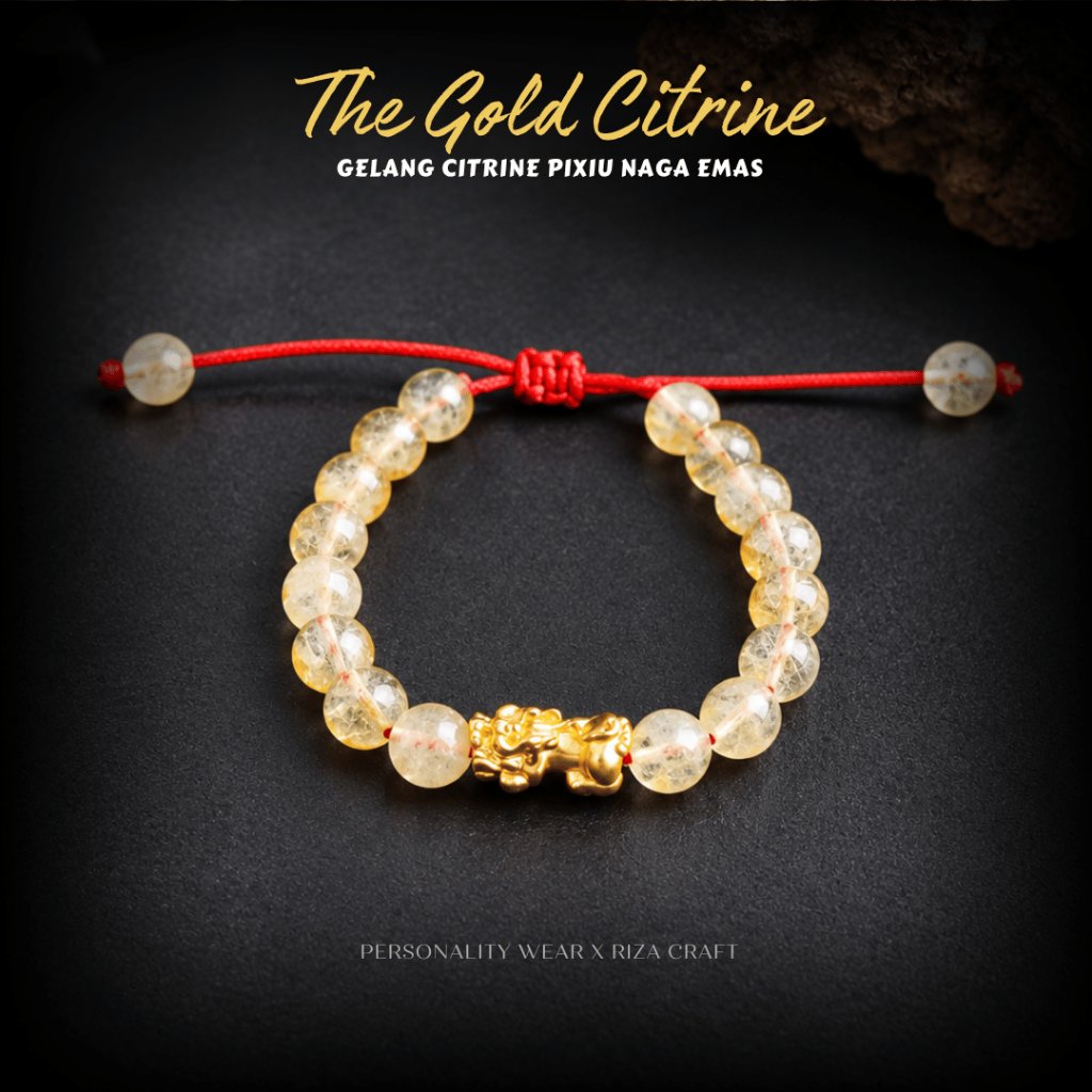 Gelang Pixiu Naga Emas Batu Alam Kristal Citrine  Asli Original Pria Wanita Aesthetic