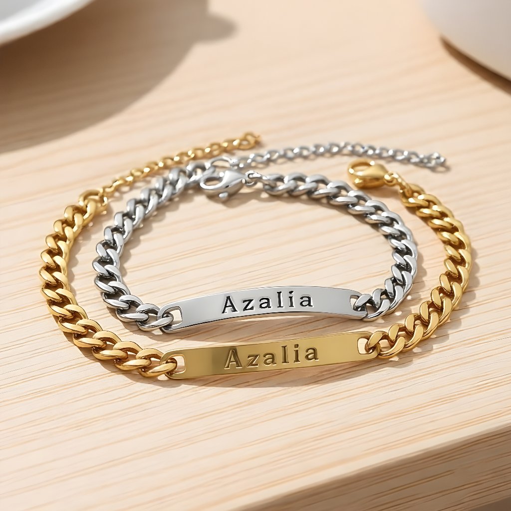 Gelang Titanium Custom Nama Model Rantai Aksesoris Fashion Wanita Remaja Dewasa Murah Lapis Emas