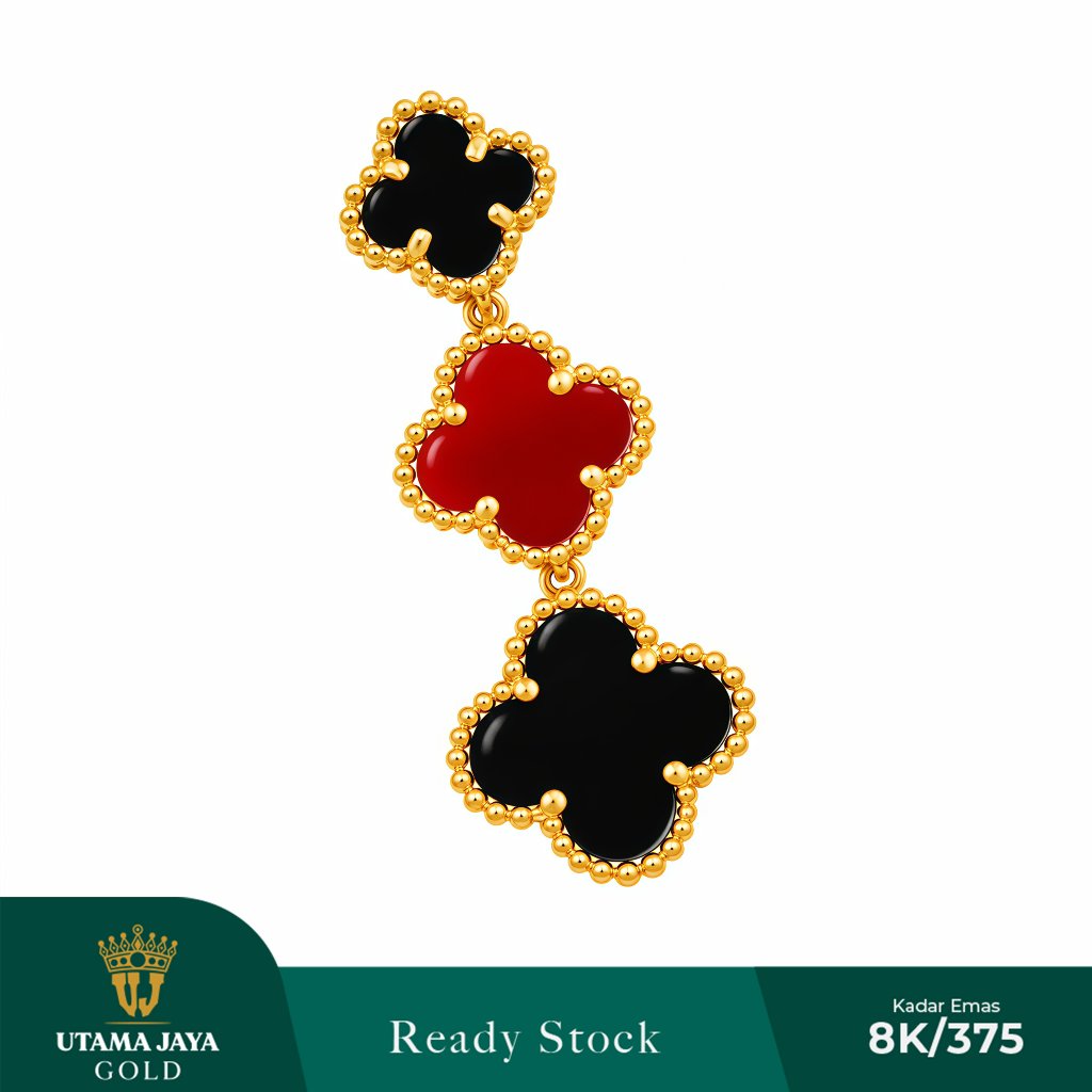 Liontin emas model 3 bunga hitam + merah 375 / 8k