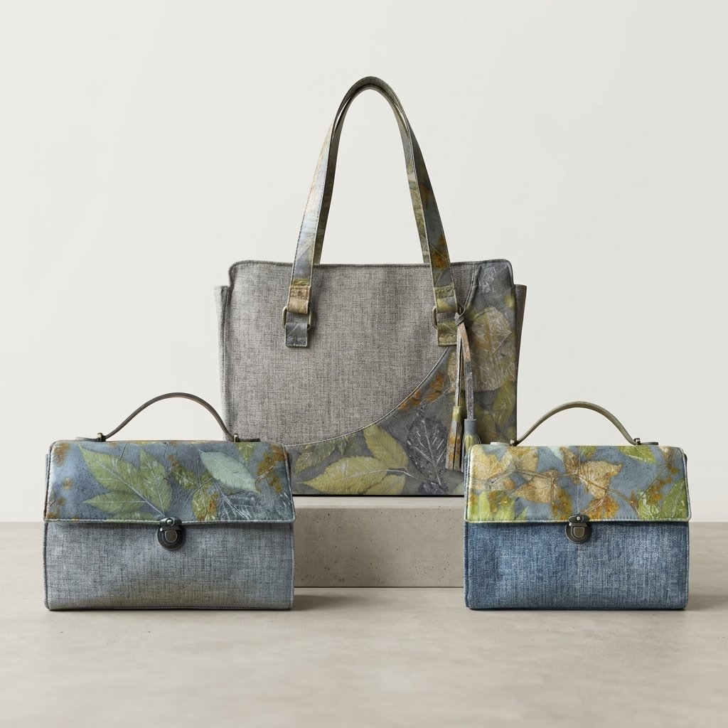Hand bag tas kulit ecoprint kombinasi canvas strap kulit sintetis cocok untuk kerja kondangan acara 