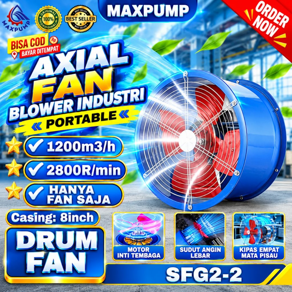 MAXPUMP Drum Fan Extra Low Noise 8 Inch Blower Industrial Dapur Ventilator Exhaust Drum Blower Fan