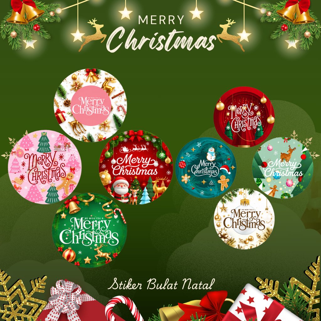 [20pcs] Stiker Natal Merry Christmas | Stiker Bulat Stiker Kemasan Parcel | Stiker Plastik Cookies N