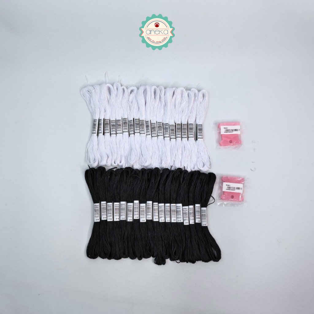 ANEKA - Paket Benang Sulam / Menyulam ANK Premium - Sulam ANK 36 PCS Hitam & Putih