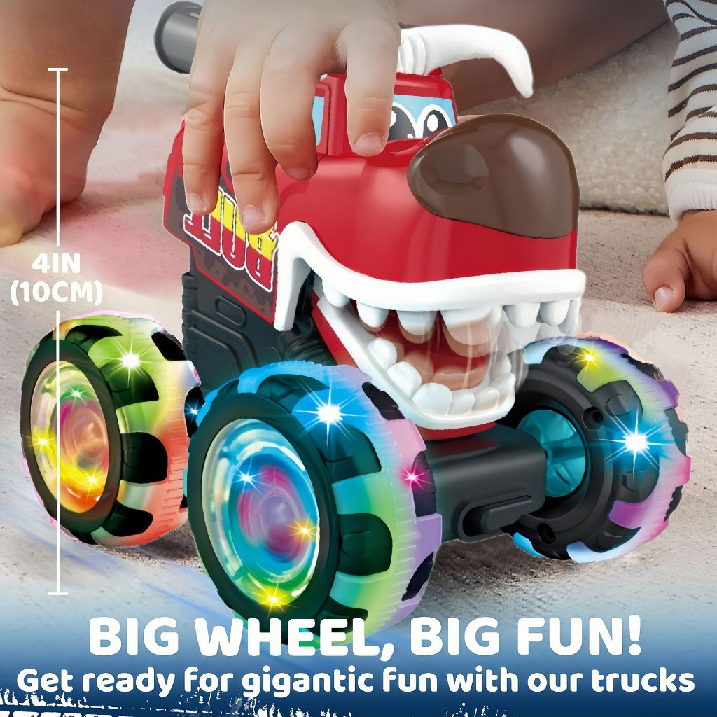 Mobil Monster Stunt Anak 360° Putar Ban Berwarna Lampu LED Mainan Truk Offroad