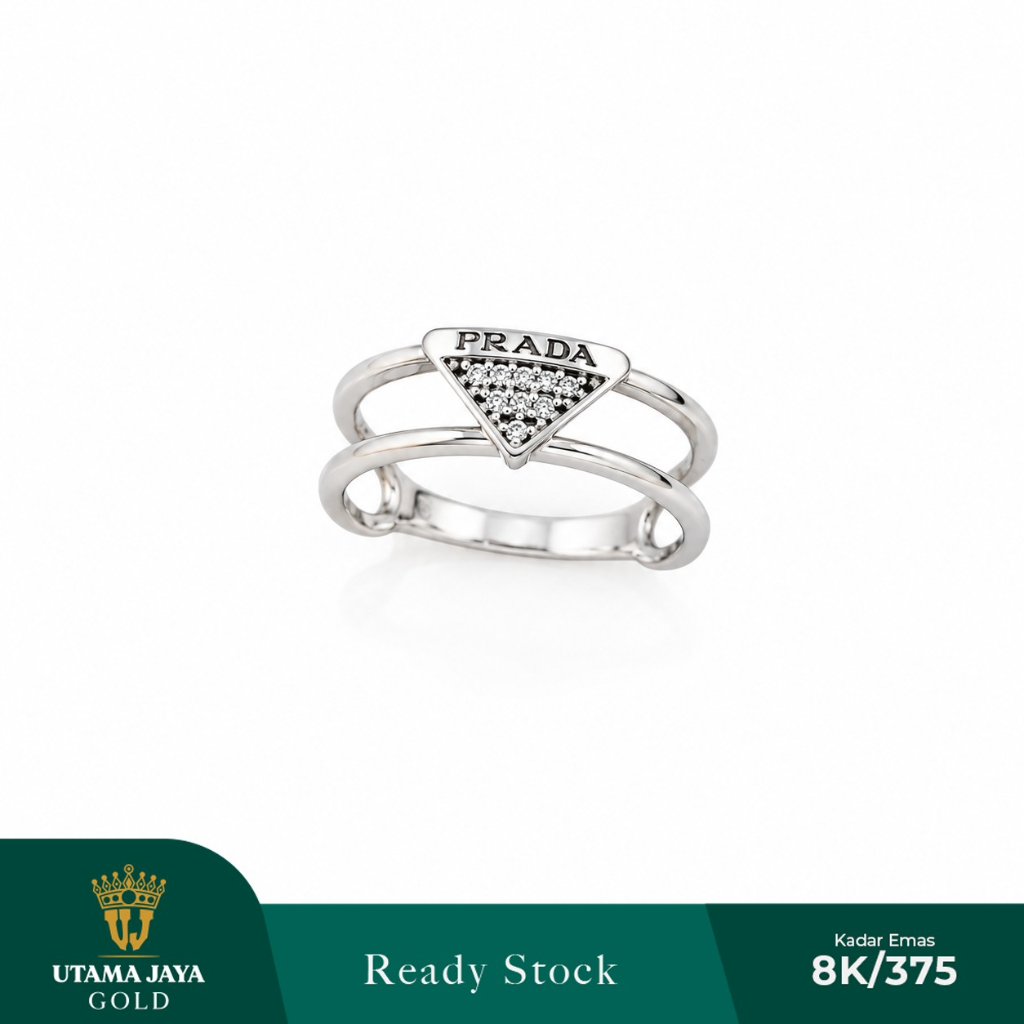 Cincin Emas putih model 2 layer PRD mata - mata 375 / 8k