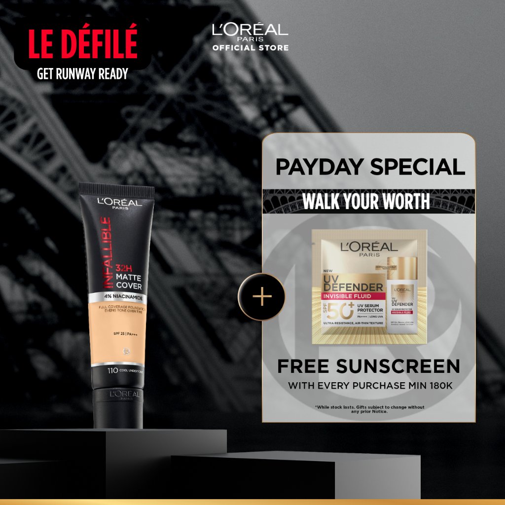 L’Oreal Paris Infallible 32 Hr Matte Cover Liquid Foundation - 30ml (Make Up Loreal Natural Tahan 32