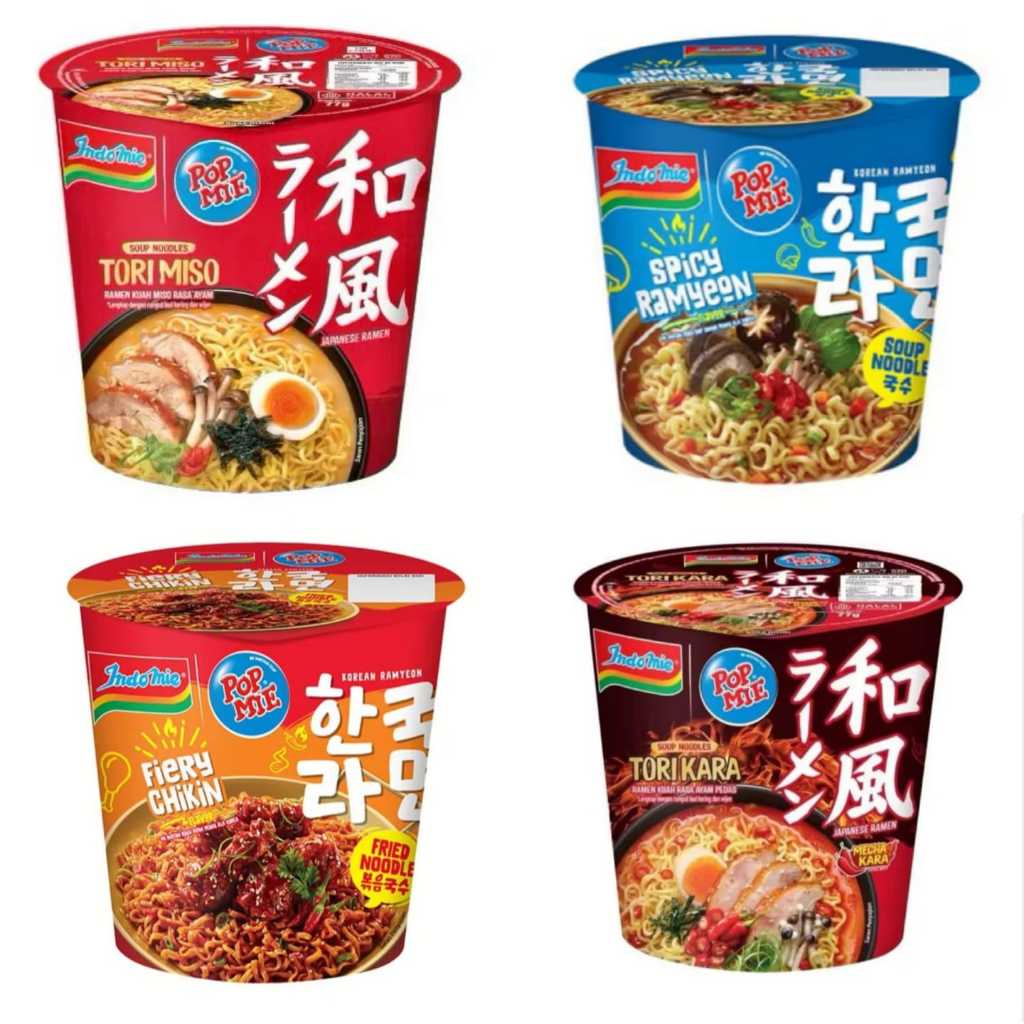

Pop Mie Jumbo All Varian, Pop Mie Tori Kara, Pop Mie Tori Miso, Pop Mie Fiery Chikin, Pop Mie Spicy ramyeon