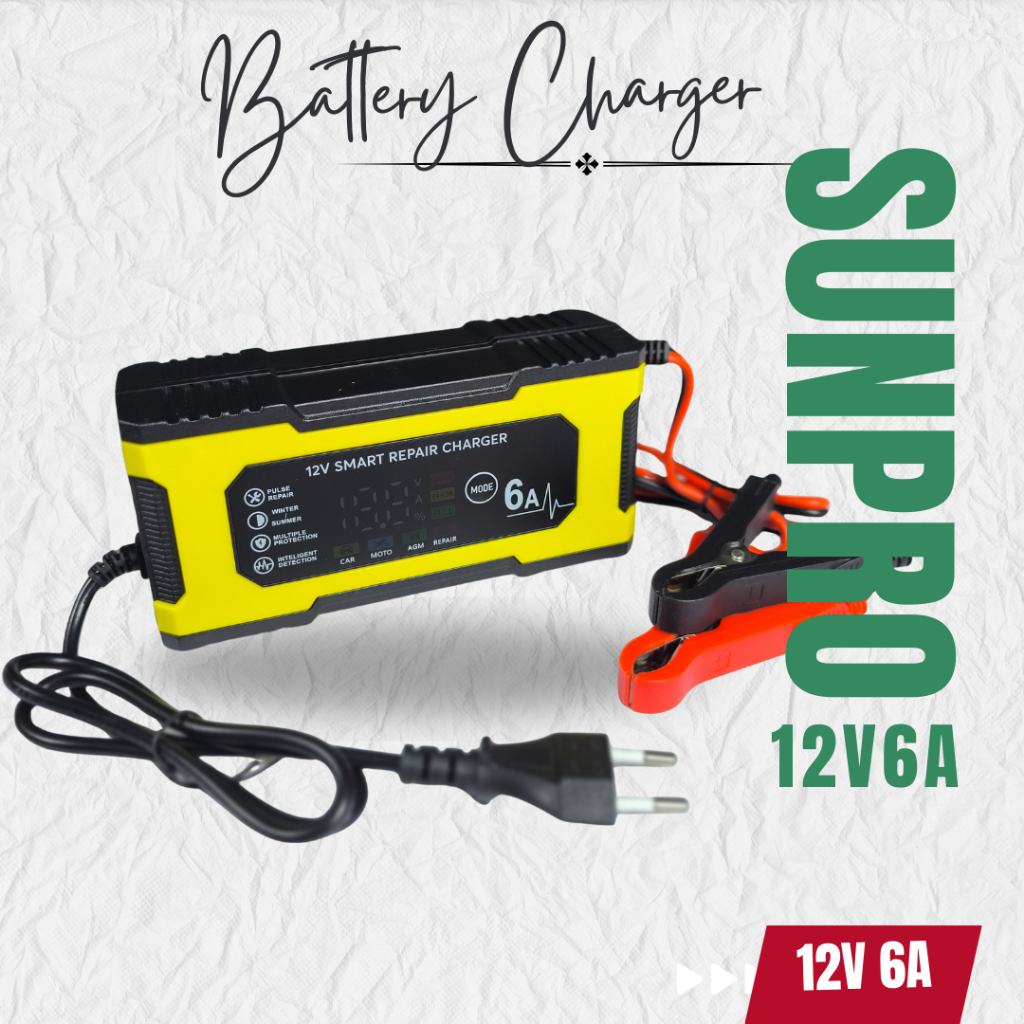 Charger Aki  Sunpro cas aki motor mobil Battery 12V 6a Adaptor cas Aki 12V