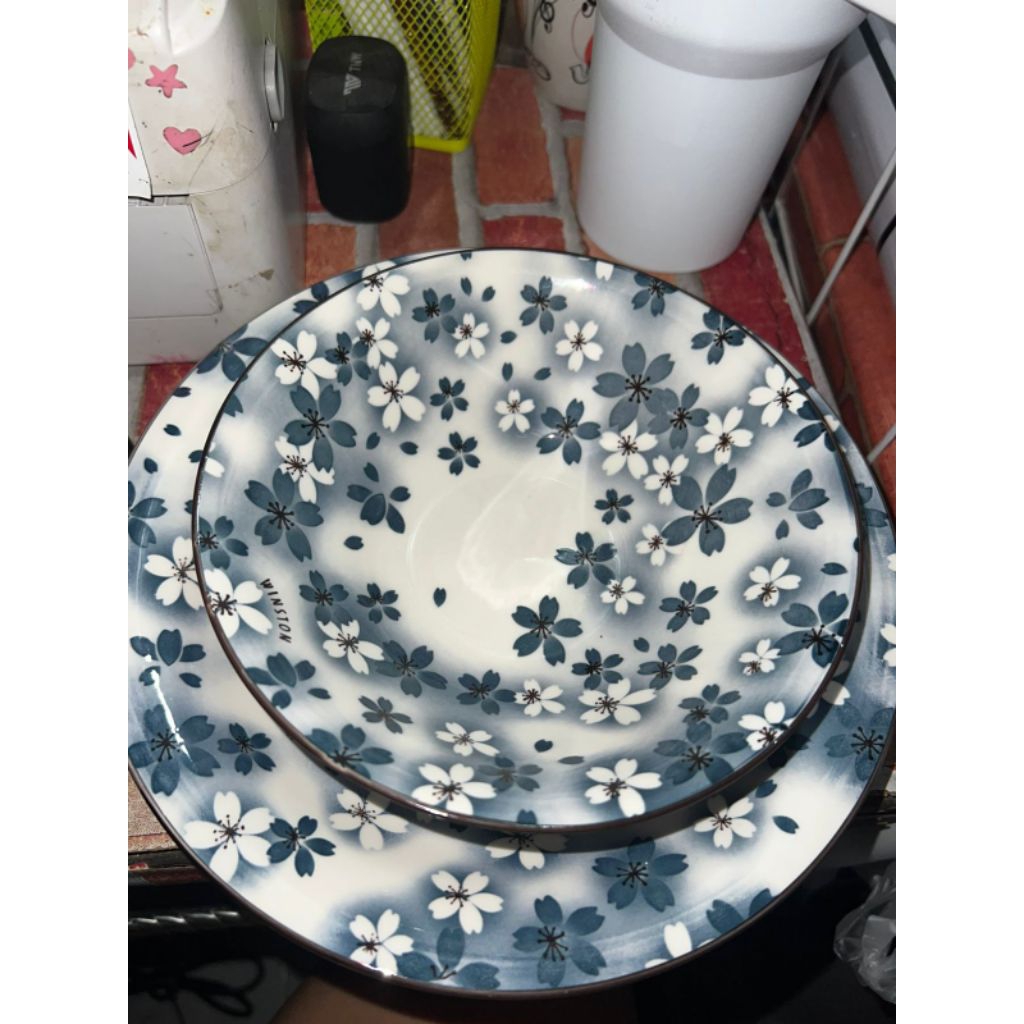 PIRING MANGKOK BUNGA BIRU SET KERAMIK TEBAL / PIRING KERAMIK WINSTON