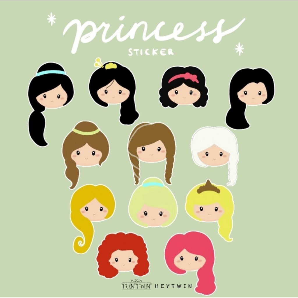 

princess cartoon sticker satuan illustrasi lucu cute kawaii disney