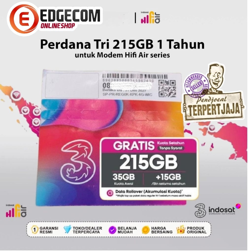 Kartu Sim card  Perdana HiFi Air Indosat TRI 215GB untuk Modem HKM Huawei Router / MiFi