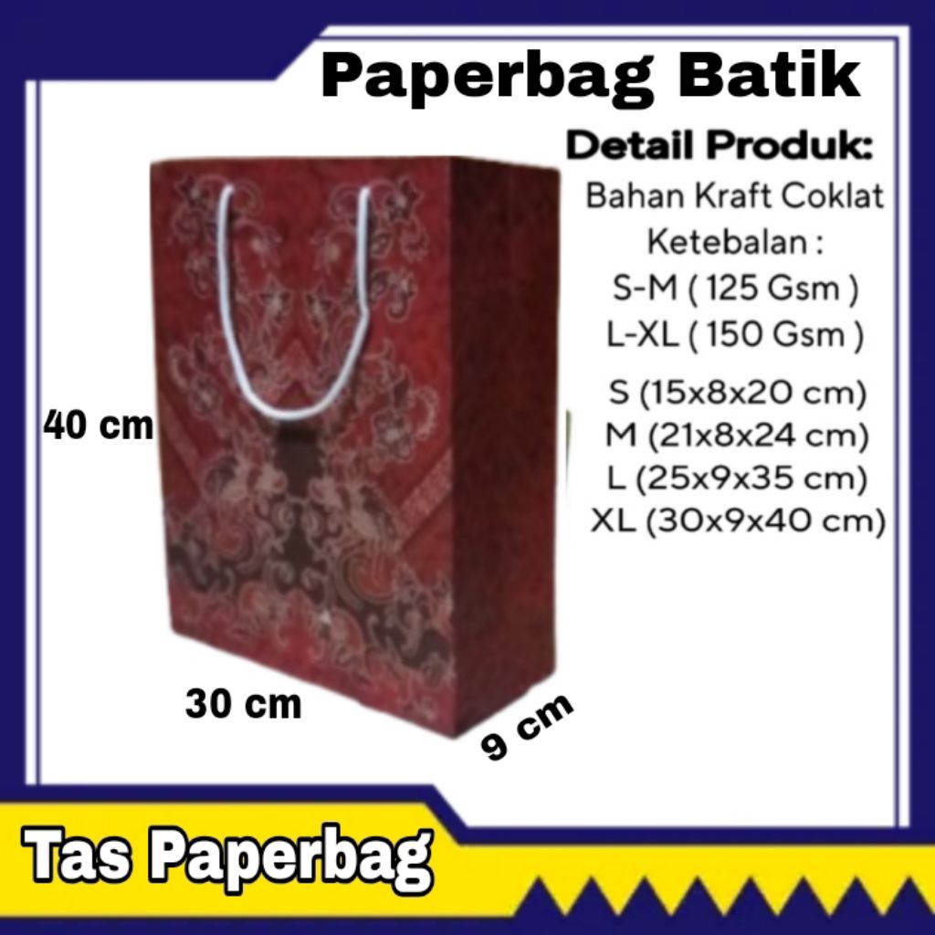 Grosir/ecer Tas Kertas Paperbag Batik Merah Ukuran XL 30x40x9 cm Souvenir,Seminar,Taskado,Ulangtahun