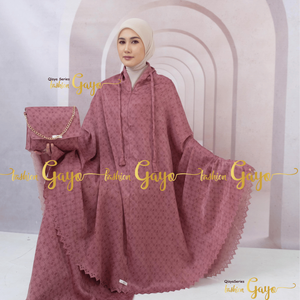 Mukena Fashion Gayo - Qisya Series Mukena Dewasa Santorini Silk Premium 2In1 Resleting LaserCut