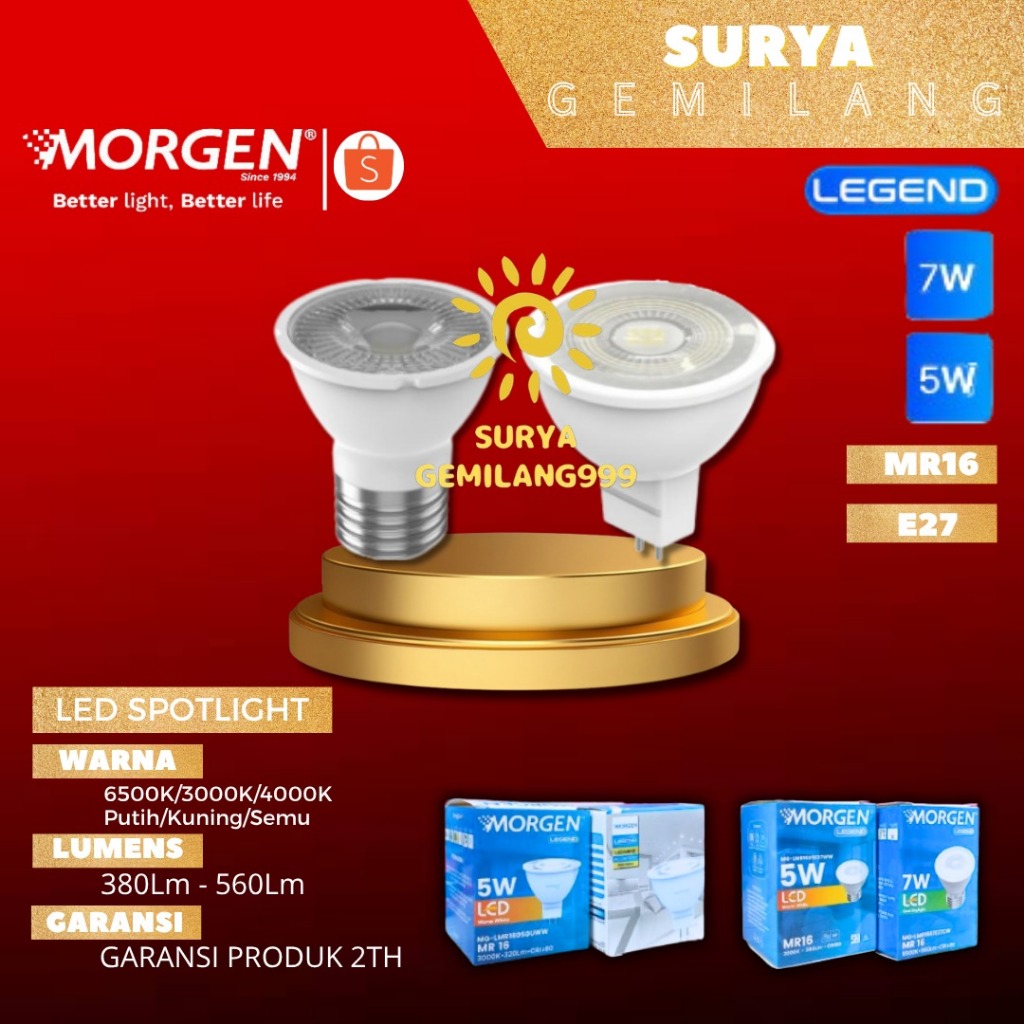 MORGEN - LAMPU LED SPOTLIGHT MR16 E27 LEGEND SERIES 5W 7W MG-1605 MG-1607 / LAMPU SPOT / HALOGEN / L