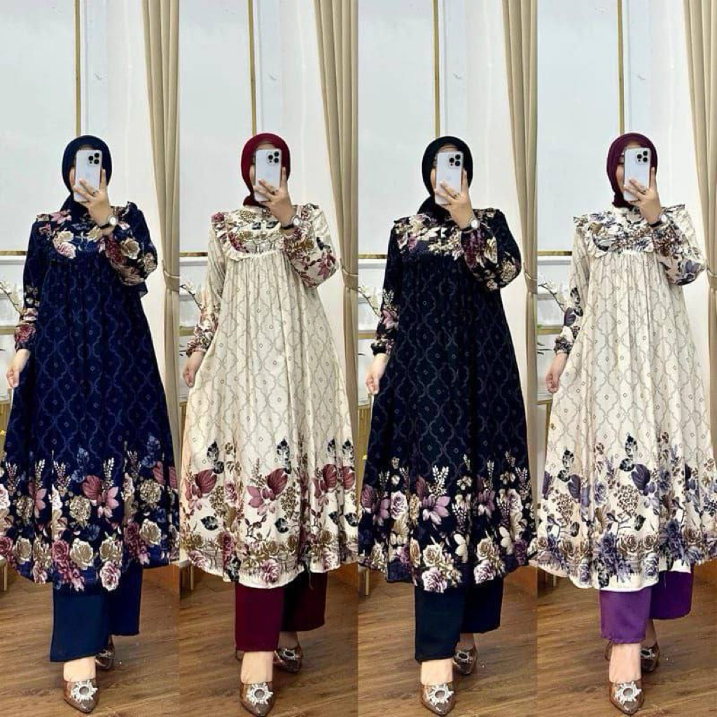 Setelan Tunik Rayon Diamond Oneset Tunik Jumbo LD 110 dan Jumbo LD 120