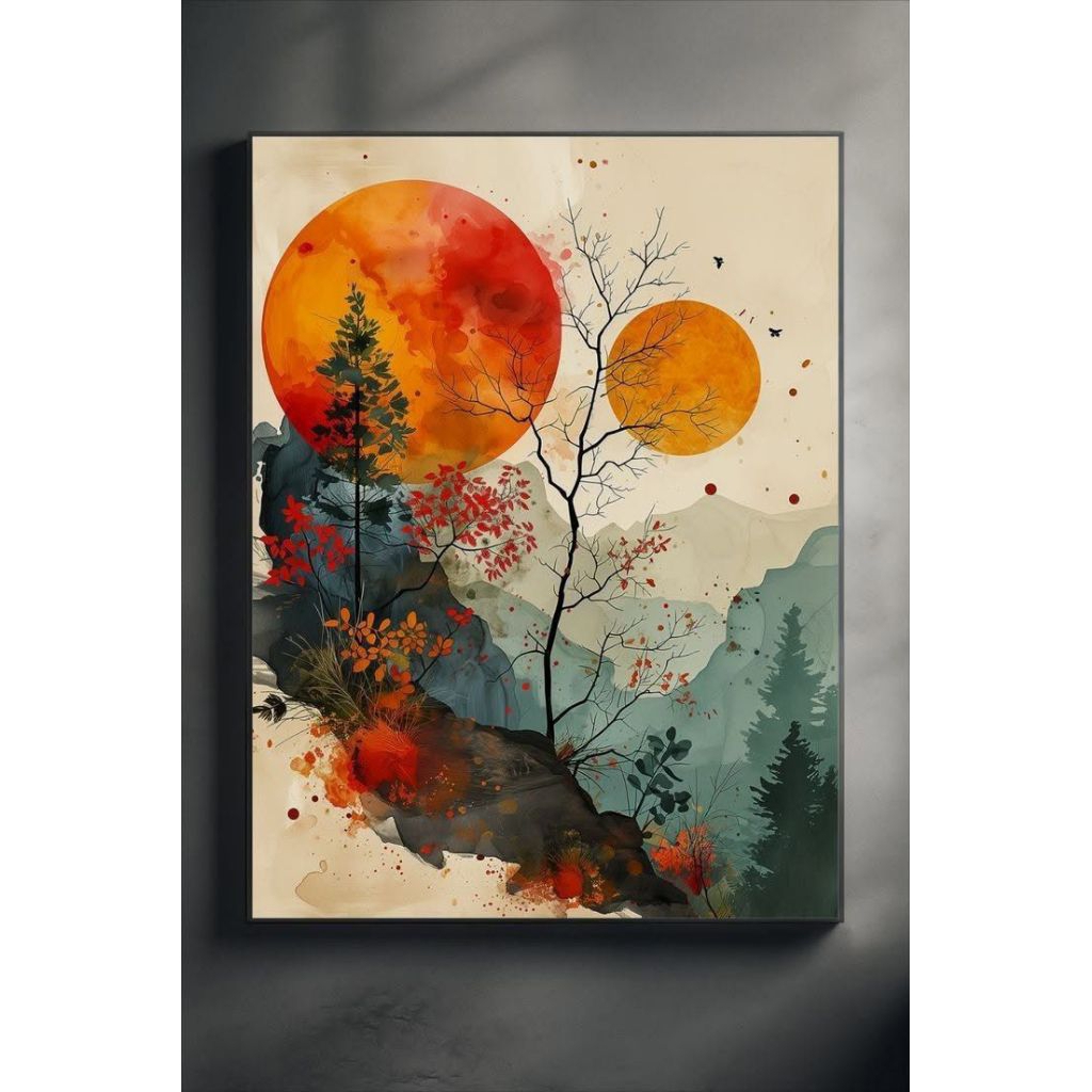 Lukisan printing pemandangan minimalis khas jepang