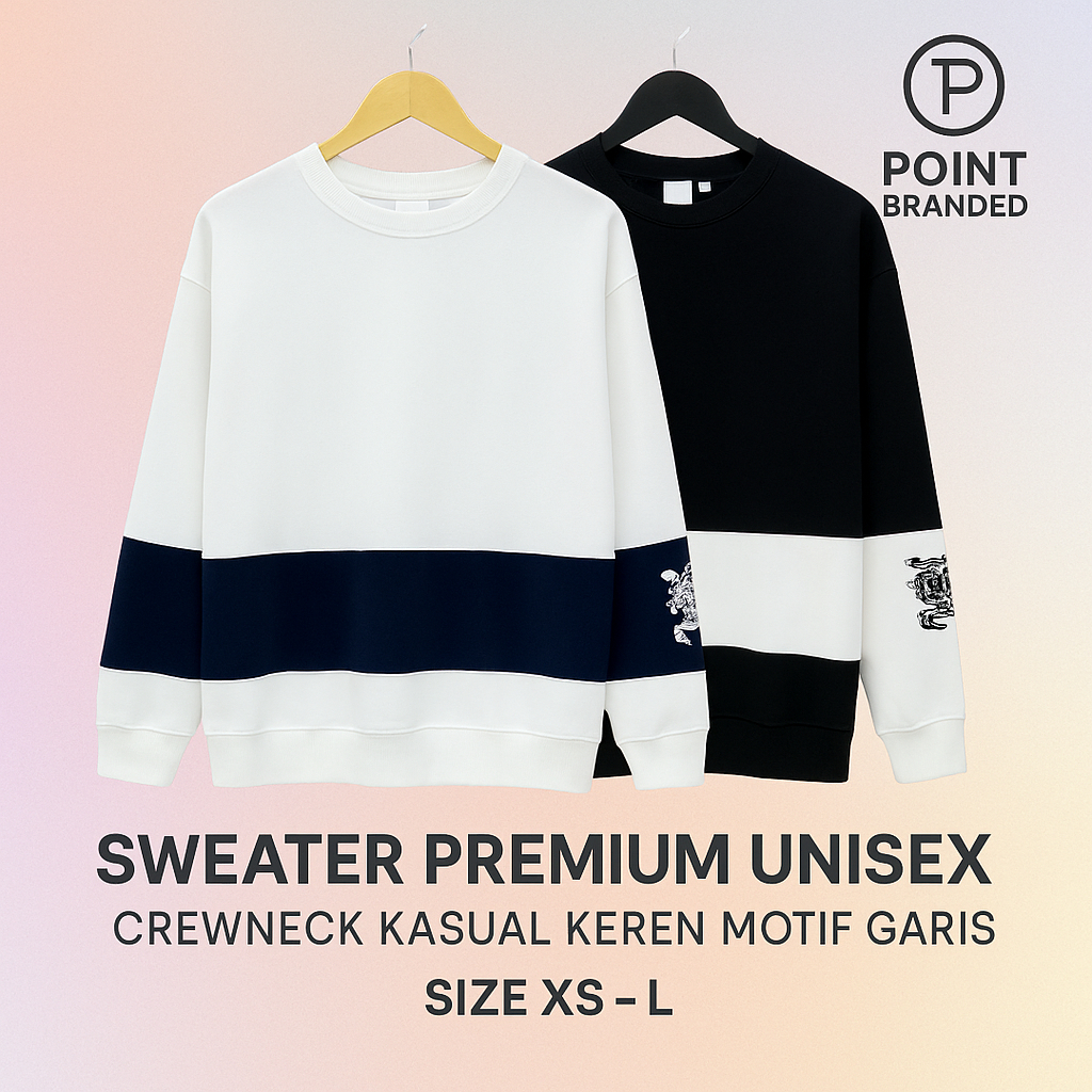 Sweater Premium Unisex Lengan Panjang | Crewneck Kasual Keren Motif Garis
