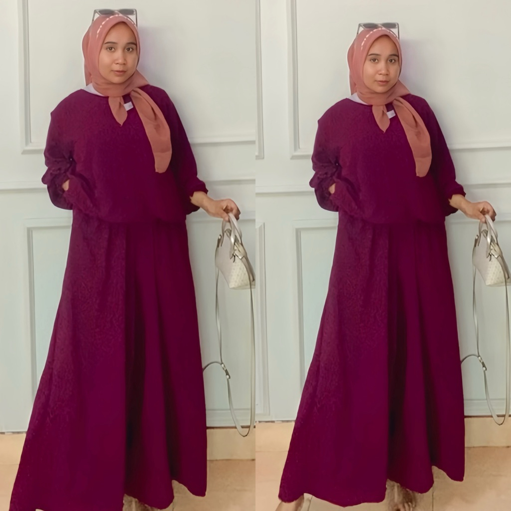 Baju stelan wanita kekinian one set jumbo atas bawah Wanita Bahan cringkle  airflow