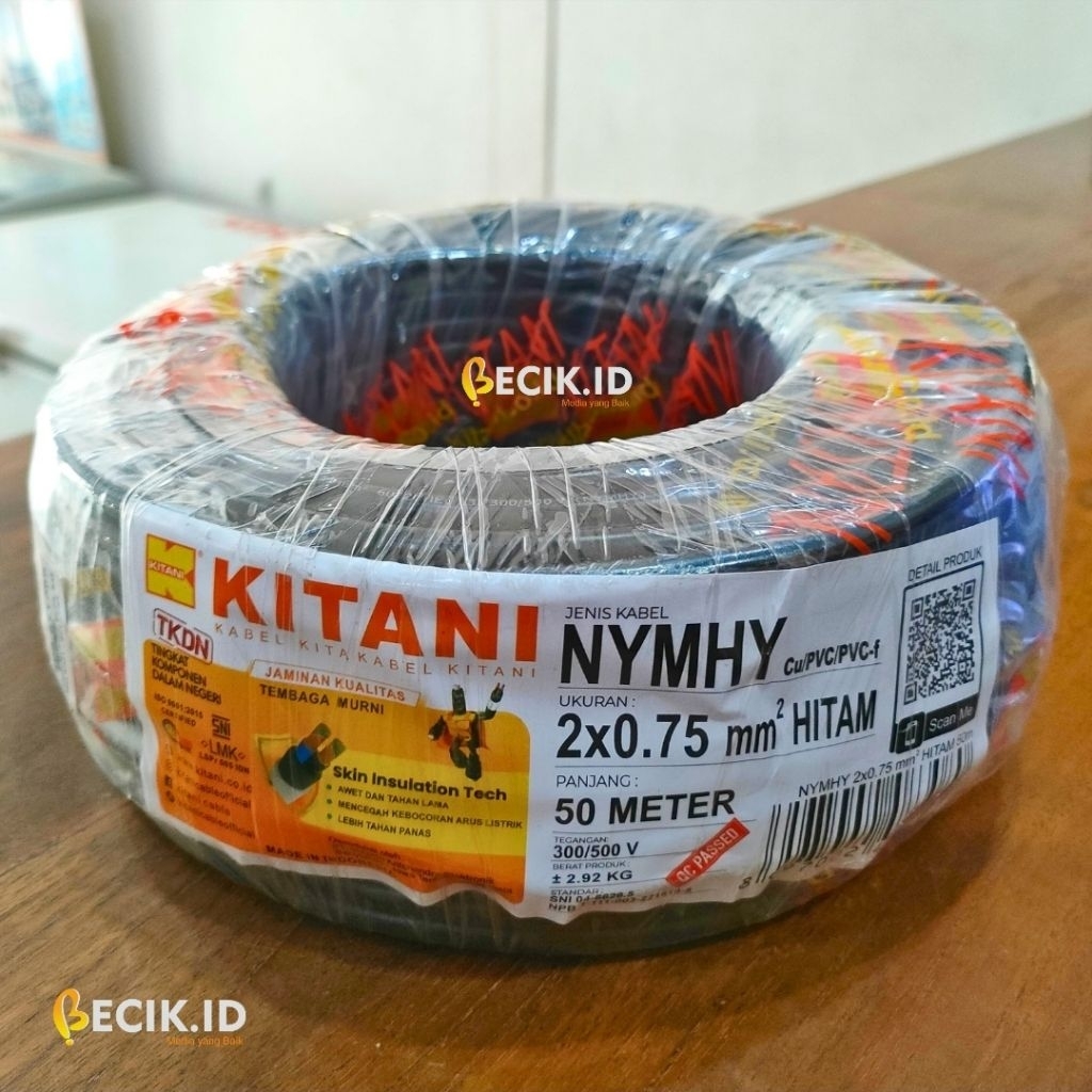 Kabel Listrik Serabut KITANI NYMHY 2x0.75 mm – 50 Meter (1 Roll) – SNI Original