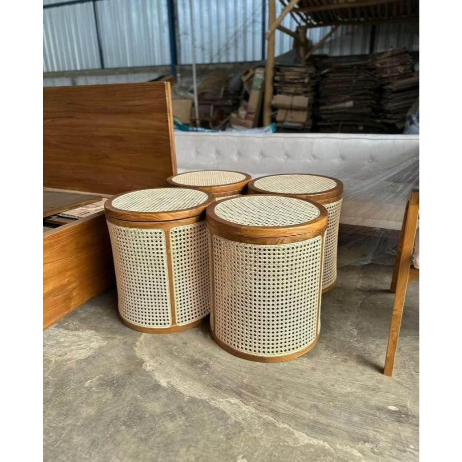 Rak Laundry Keranjang Laundry Keranjang Pakaian Kayu Jati kayu kombinasi rotan tempat penyimpanan