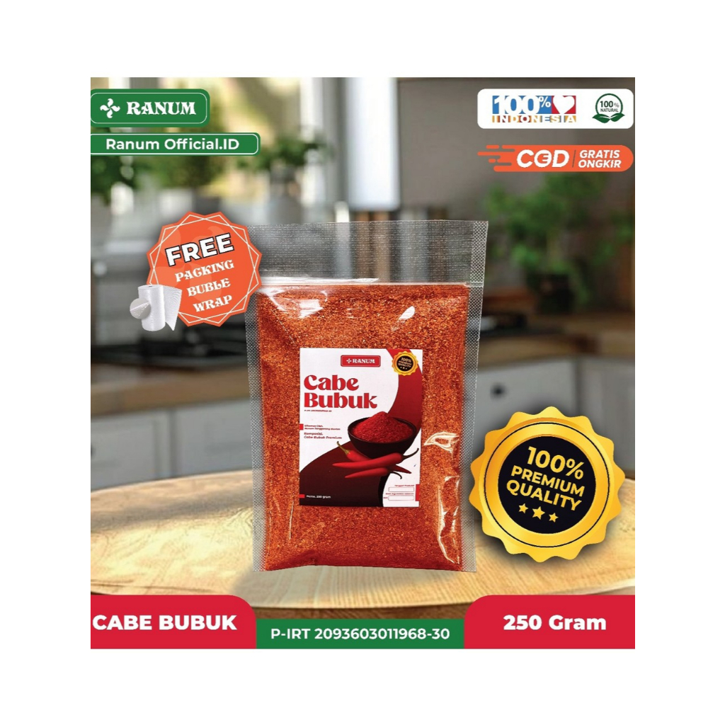 

Cabe Bubuk Pedas Asli 100% Cabe Kering 250 Gram | Bumbu Masakan, Sambal, Topping Makanan