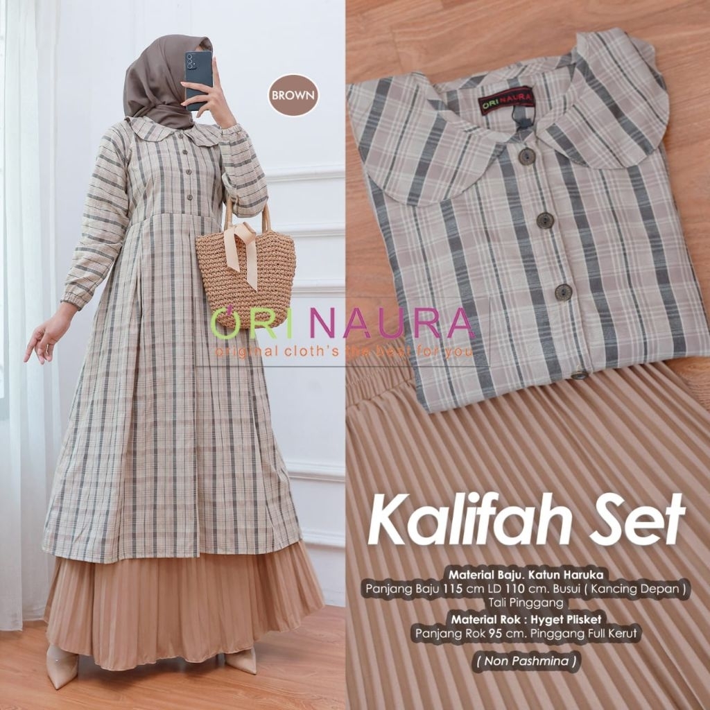 Setelan Long Tunik Katun Haruka Mix Rok Plisket Hyget Jumbo Kalifah Set#1#2 Ori Naura