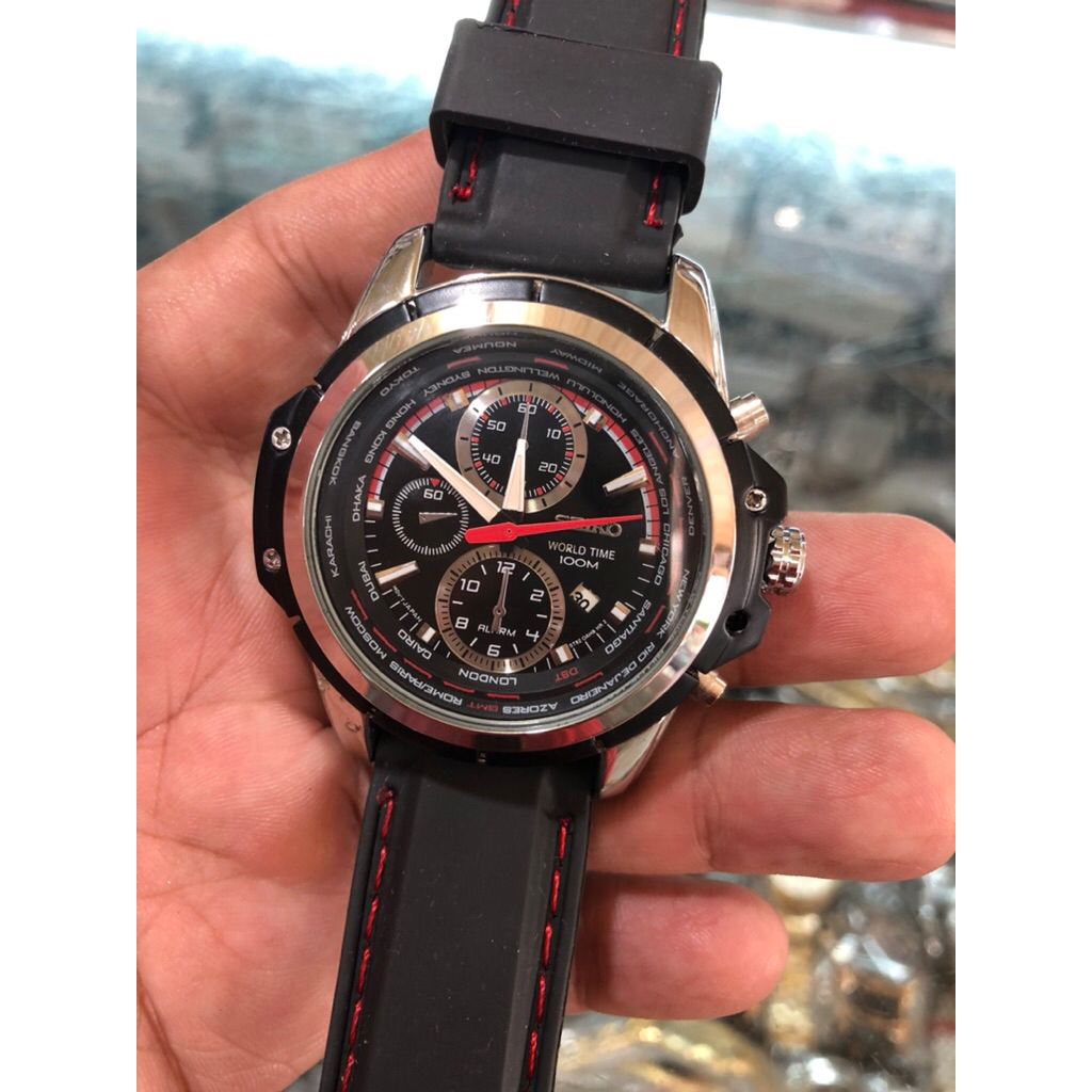 seiko quartz sport stenlis steel water resist rubber strap