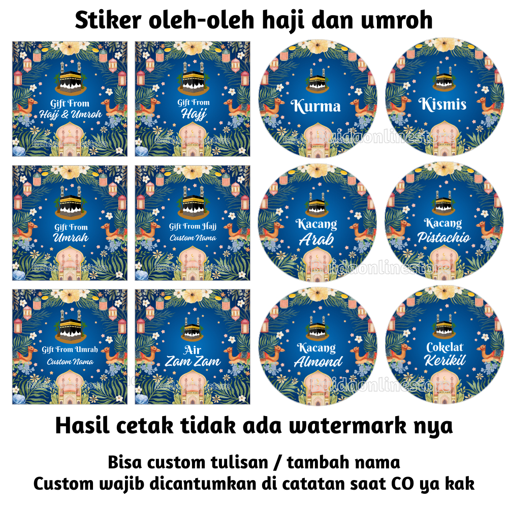 

stiker label sticker kemasan oleh-oleh haji umroh gift from hajj umrah hampers Blue Flower Flowy Shabby Packaging kurma kismis kacang arab pistachio almond air zamzam cokelat kerikil Kantong Plastik klip Toples Pouch Thinwall cup dus box mika paper bag