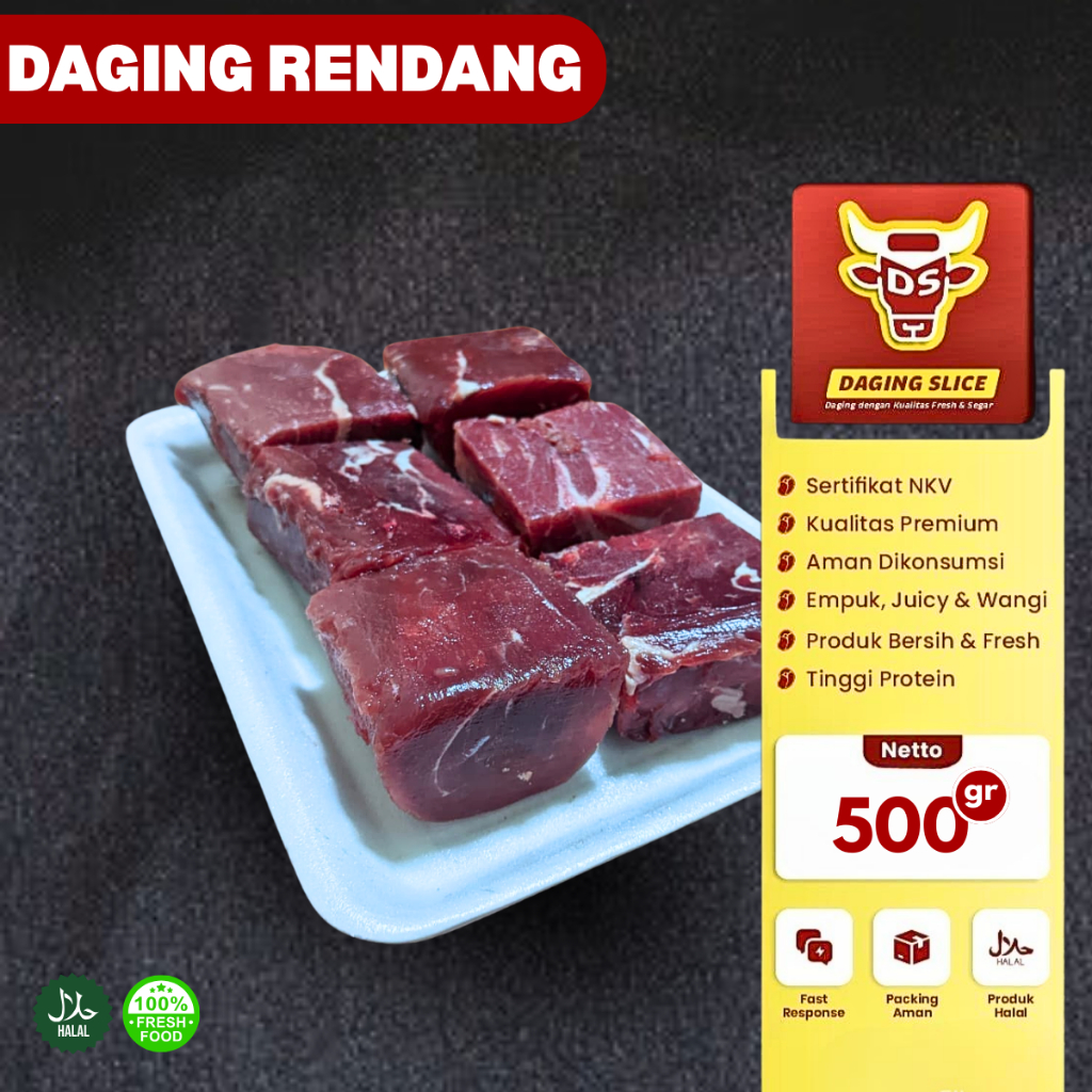 

Daging Sapi Rendang 500gr Potong Dadu Kualitas Premium Halal Segar Beef Cube Bandung