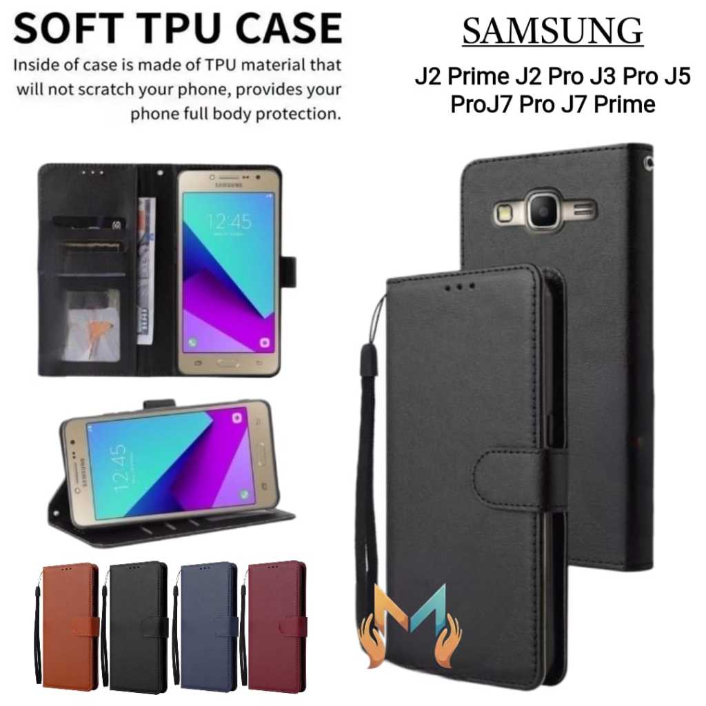 Case Samsung J2 prime J2 pro J3 pro J5 pro J7 pro J7 prime Flip Casing Dompet Kulit Buka Tutup