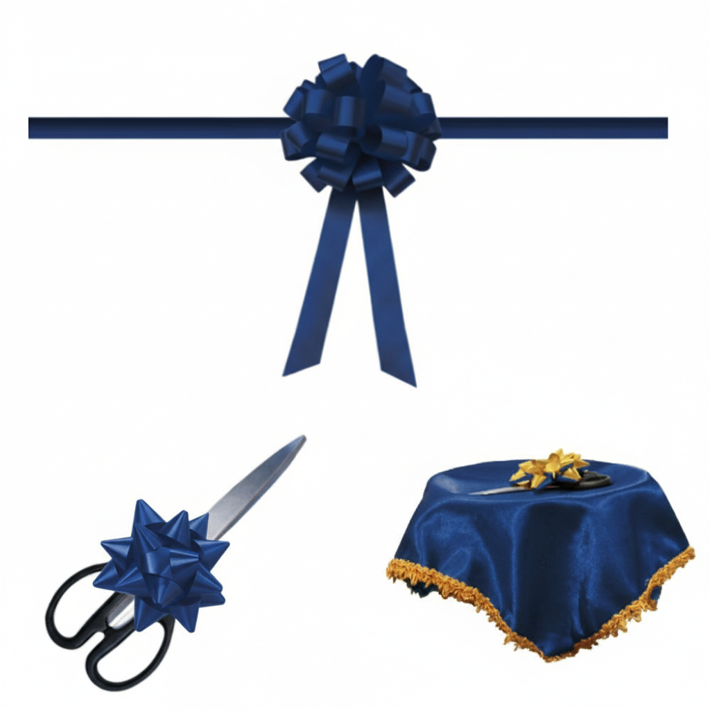 

Pita Peresmian Satin Premium Biru Tua / Navy Bisa Custom Untuk Opening Potong Pita Kantor / Toko