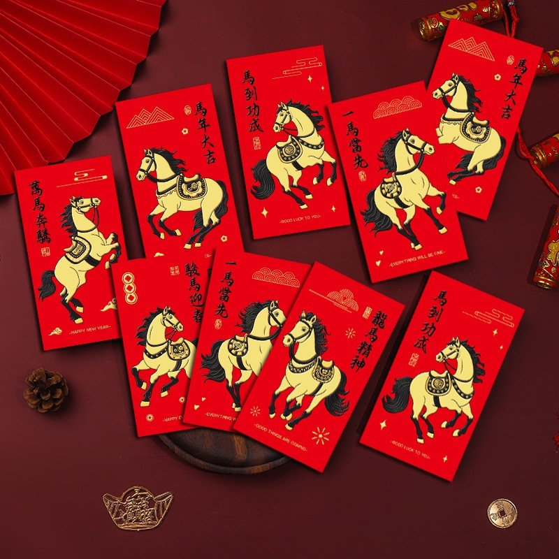 

NEW 2026 Angpao Kuda Merah Panjang Angpau Imlek isi 6 Ampao Amplop Horse Year Murah Grosir