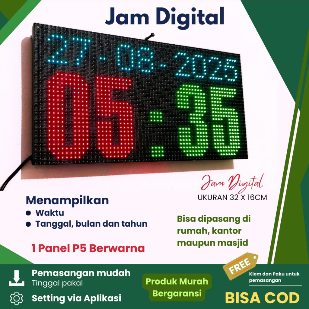 Jam Dinding Digital Led Berwarna 1 Panel P5
