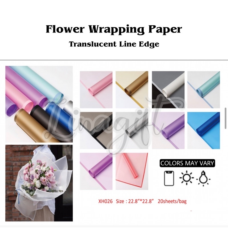 ( 5 Lembar ) TRANSLUCENT LINE EDGE - FLOWER WRAPPING PAPER CELLOPHANE EDGE MATTE TRANSLUCENT