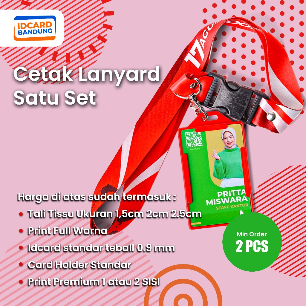 

SATU SET PAKET NAME TAG CETAK TALI LANYARD PRINT SUBLIM PREMIUM + ID CARD PLUS HOLDER STD
