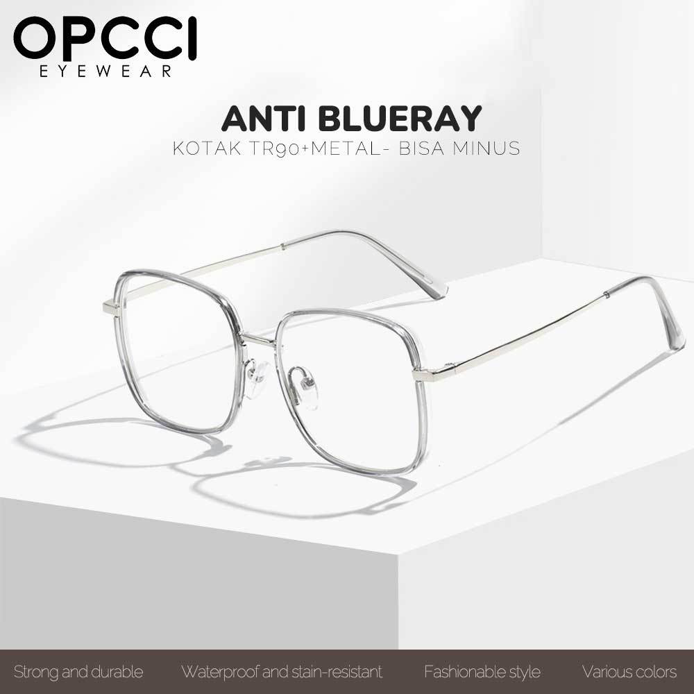 OPCCI Kacamata Antiradiasi Bluaray Sinar Biru Style Kotak Bahan TR90+Metal Kuat Kokoh Bisa Minus Pho