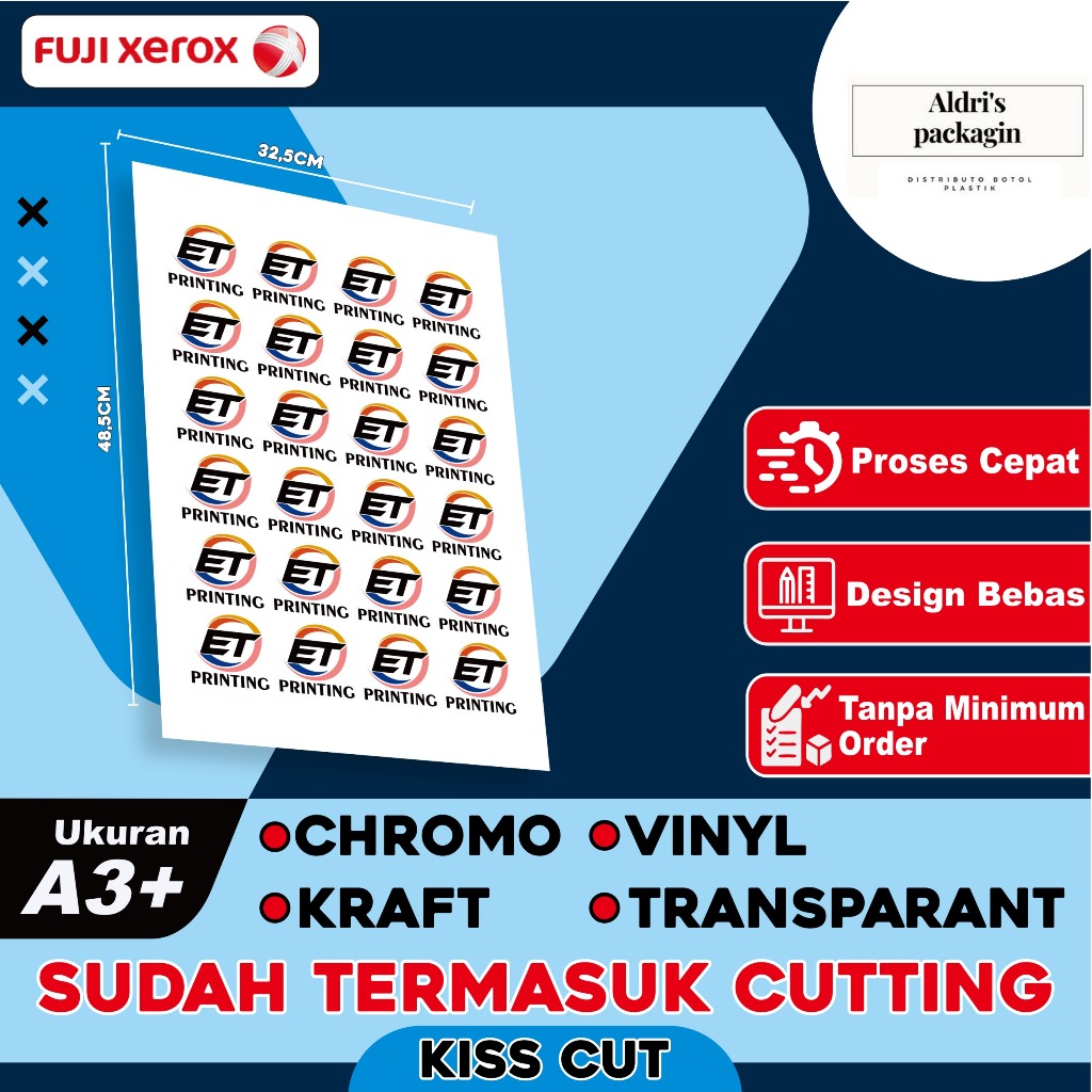 

Cetak Sticker A3+ Chromo / Bontak / Vinyl Include Cutting - Cetak Stiker Label / Logo