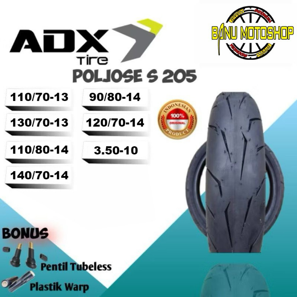 Ban ADX POLJOSE S205 Soft compound Tublees 110/70-13 , 130/70-13 , 90/80-14 , 100/80-14 , 110/80-14 